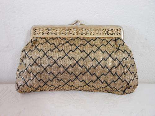 VINTAGE SPRINGWOOD AUSTRALIA GOLD FABRIC EVENING CLUTCH BAG PURSE