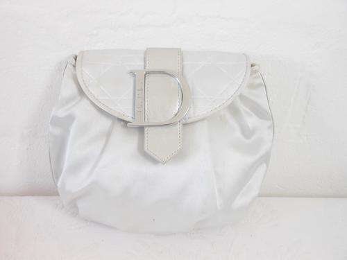 CHRISTIAN DIOR PARFUMS SILVER COSMETIC MAKEUP TOILETRY CLUTCH BAG