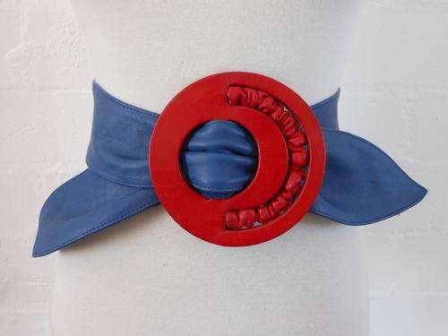 VINTAGE GENUINE LEATHER BLUE RED WRAP BELT