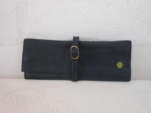 VINTAGE GENUINE LEATHER NAVY BLUE JEWELLERY ROLL