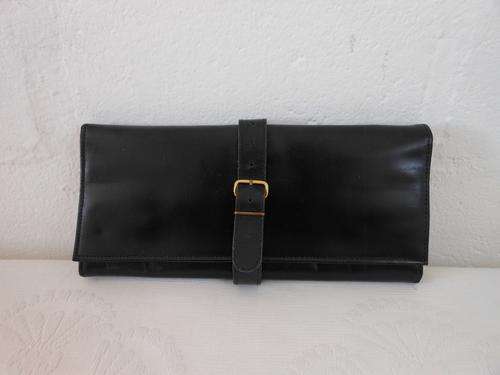 VINTAGE GENUINE PATENT LEATHER BLACK JEWELLERY ROLL