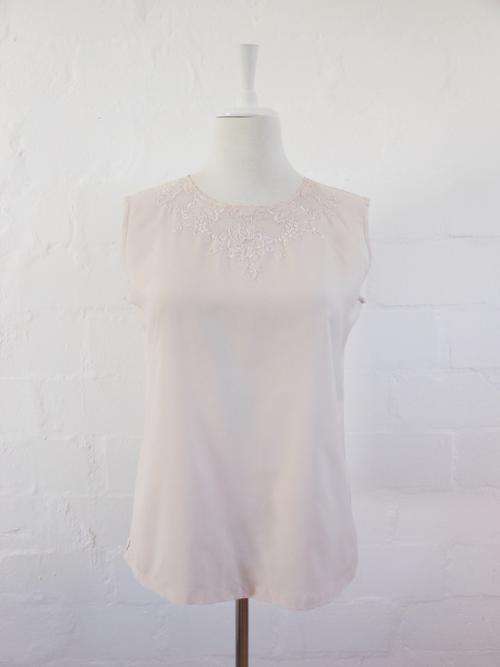 VINTAGE PINK HAND EMBROIDERED SLEEVELESS CHINESE BLOUSE TOP - SIZE 12