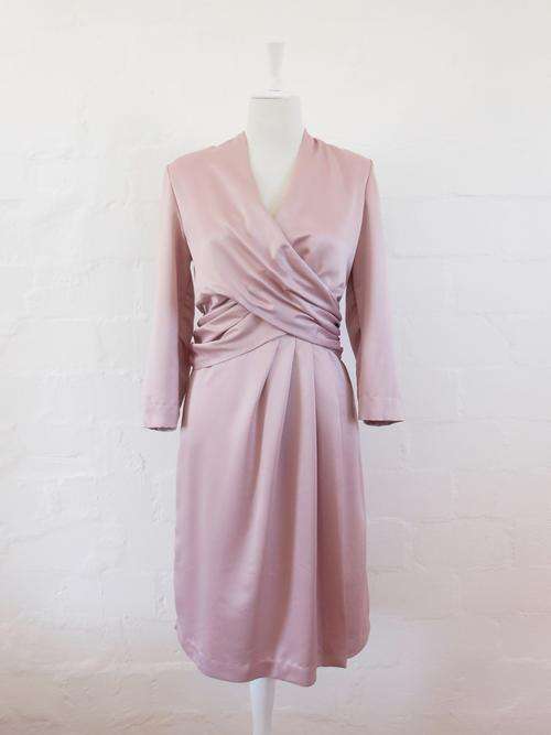 *NEW YEAR SALE - 66% OFF* VINTAGE CROSS OVER PINK LONG SLEEVE COCKTAIL EVENING DRESS - SIZE 12