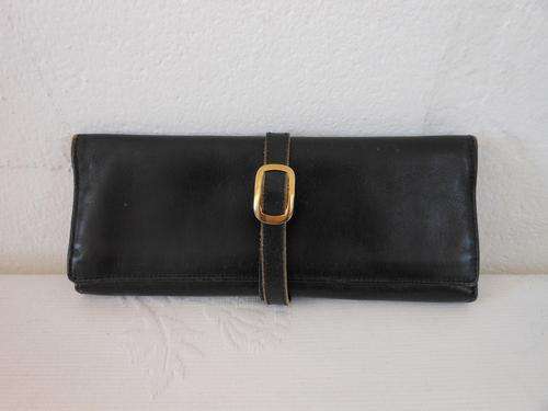 VINTAGE GENUINE LEATHER BLACK JEWELLERY ROLL