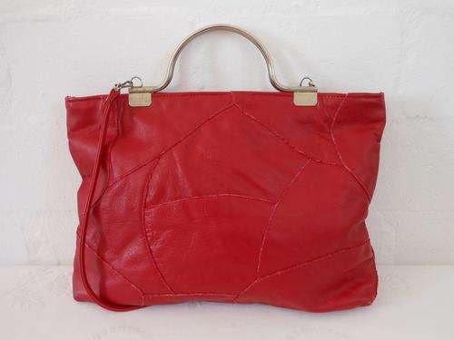 GENUINE LEATHER VINTAGE RED PATCH HANDBAG BAG