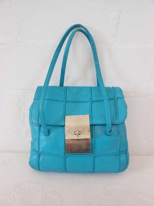 *JANE SHILTON* VINTAGE GENUINE LEATHER DESIGNER TURQUOISE BLUE HANDBAG BAG