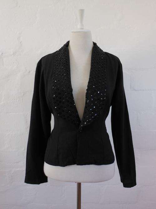 *END SEASON SALE - 50% OFF* VINTAGE SEQUIN BEADED COLLAR BLACK JACKET BLAZER - SIZE 10