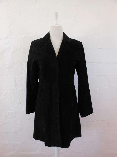 *GENUINE SUEDE* VINTAGE KEENAN LEATHER BLACK JACKET COAT - SIZE 12