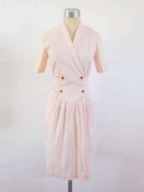 VINTAGE PASTEL PINK TIE BACK DAY DRESS - SIZE 8