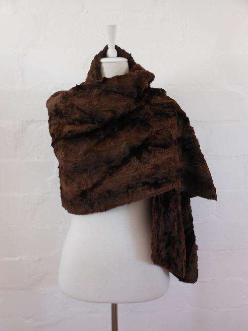 VINTAGE FAUX FUR BROWN STRIPED SHAWL STOLE SHRUG