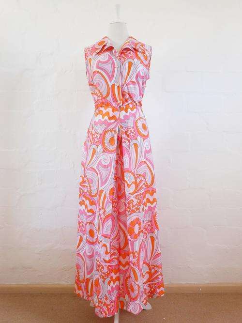 VINTAGE PSYCHEDELIC PRINT PINK ORANGE JUMPSUIT CATSUIT - SIZE 14