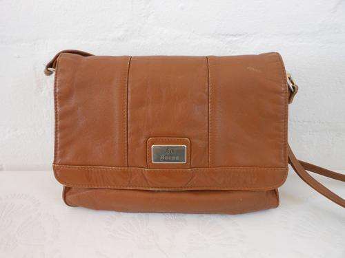 VINTAGE LA BORSA GENUINE LEATHER BROWN TAN SLING BAG HANDBAG