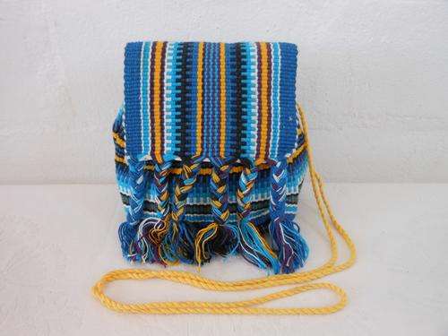 VINTAGE BLUE YELLOW STRIPED MINI POUCH HANDBAG BAG