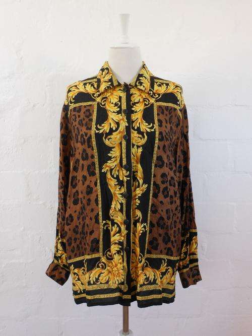 VINTAGE LEOPARD BAROQUE PRINT LONG SLEEVE TOP SHIRT BLOUSE - SIZE 14