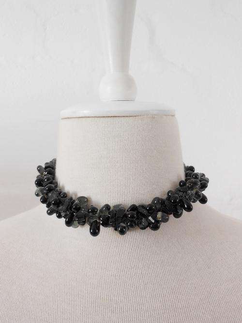 *NEW YEAR SALE - 25% OFF!* VINTAGE BLACK STONE BEADED CLUSTER NECKLACE CHOKER
