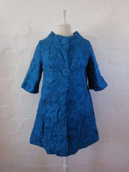 VINTAGE BLUE FLORAL 3/4 SLEEVE SWING COAT JACKET - SIZE 8