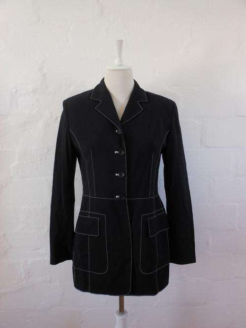 VINTAGE EMANUEL UNGARO DESIGNER NAVY WOOL JACKET BLAZER - SIZE 10