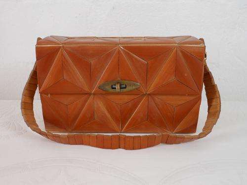 VINTAGE WOODEN BAMBOO BOX BAG HANDBAG