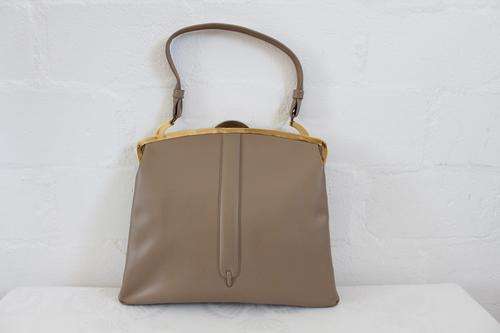 VINTAGE FAUX LEATHER TAUPE KELLY HANDBAG BAG