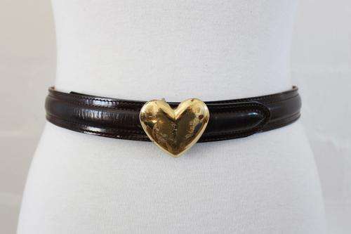 *MOSCHINO* VINTAGE GENUINE LEATHER BROWN HEART BUCKLE BELT