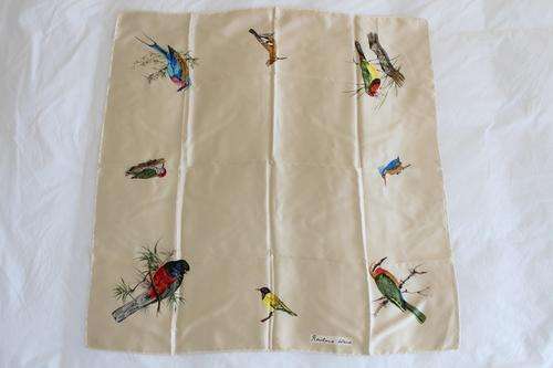 *ROWLAND WARD* 100% SILK DESIGNER VINTAGE BIRD PRINT CREAM SCARF
