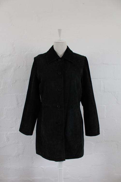 *GENUINE SUEDE LEATHER* BLACK PIG SKIN WOOLWORTHS JACKET COAT - SIZE 12
