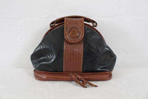 VINTAGE FAUX LEATHER BLACK BROWN CLUTCH BAG HANDBAG