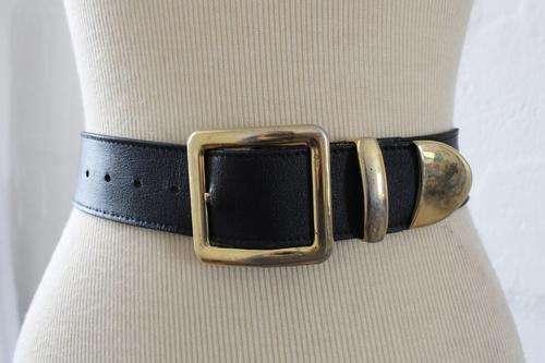 VINTAGE GENUINE LEATHER BLACK WAIST BELT
