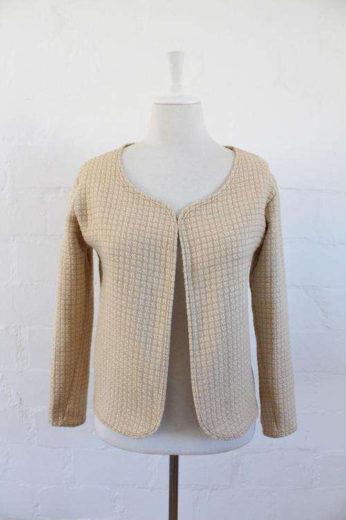 *NEW YEAR SALE - 25% OFF!* VINTAGE CHECK KNIT BEIGE JERSEY JACKET - SIZE SMALL