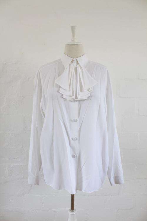 VINTAGE WHITE LONG SLEEVE SHIRT WITH DETACHABLE PLEATED FRONT - SIZE 16