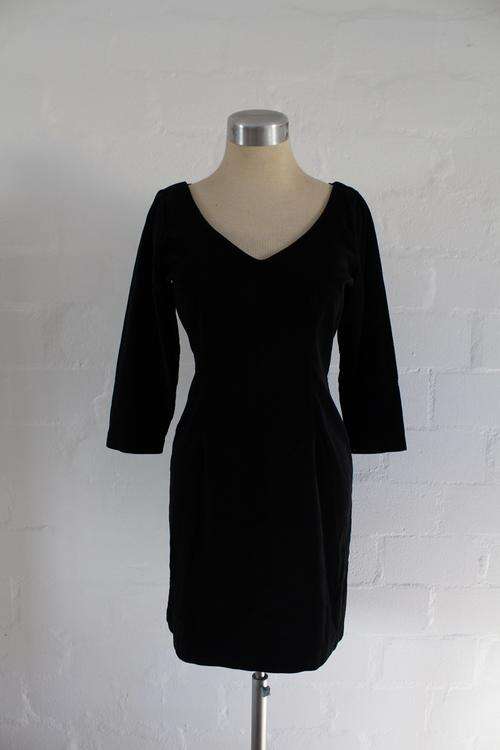 VINTAGE VELVET BLACK 3/4 SLEEVE COCKTAIL DRESS - SIZE 10