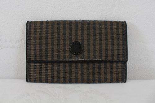 *FENDI* DESIGNER VINTAGE STRIPE BROWN WALLET PURSE - MADE IN ITALY