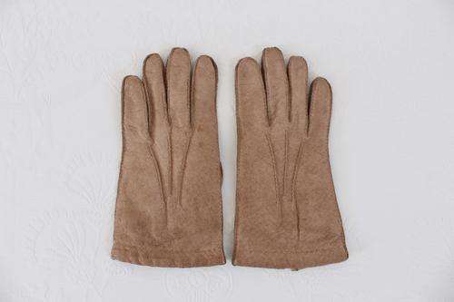 VINTAGE GENUINE PIGSKIN LEATHER SUEDE BROWN TAN GLOVES