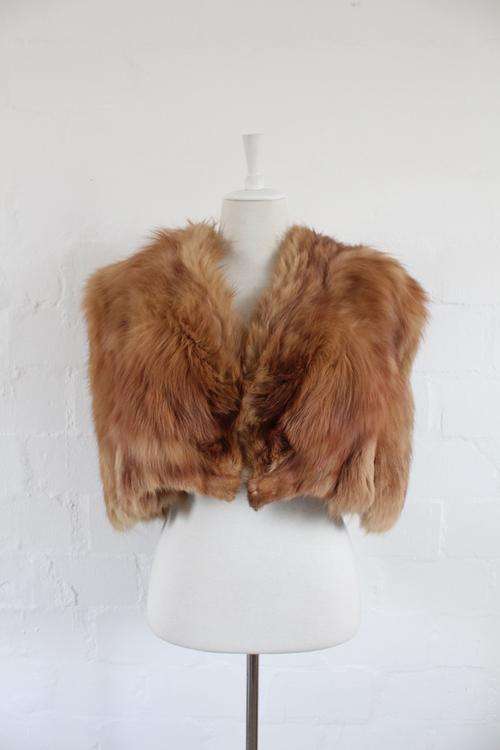 VINTAGE REAL RED FOX FUR PAUL SOLNICK LONDON STOLE SHAWL JACKET - ONE SIZE