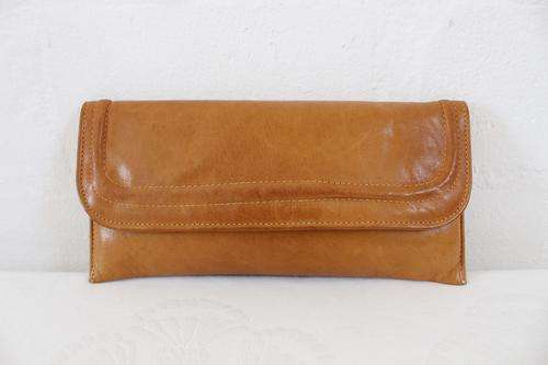 VINTAGE GENUINE LEATHER BROWN TAN SMALL CLUTCH BAG