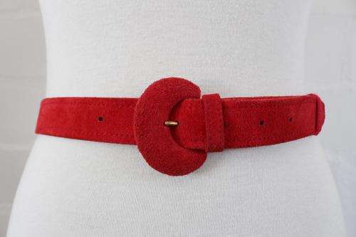 VINTAGE RED GENUINE SUEDE LEATHER HAND CRAFTED WAIST BELT