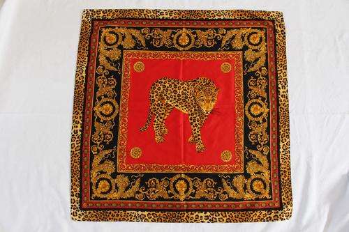 VINTAGE LEOPARD ANIMAL PRINT RED YELLOW BLACK SCARF