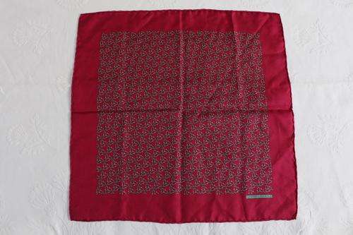 *HERMES PARIS* DESIGNER VINTAGE 100% SILK MAROON RED POCKET SQUARE SCARF