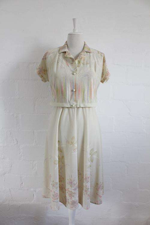 VINTAGE FLORAL PRINT TWO PIECE DRESS TOP SET - SIZE 12
