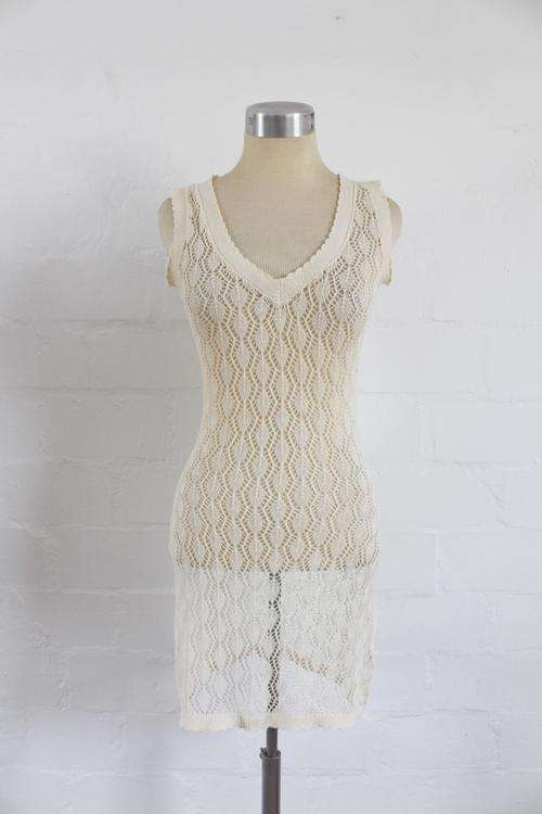 OLD NAVY CREAM KNITTED CROCHET JERSEY DRESS - SIZE SMALL