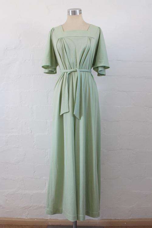 VINTAGE LIGHT GREEN TIE WAIST MAXI DRESS - SIZE 16