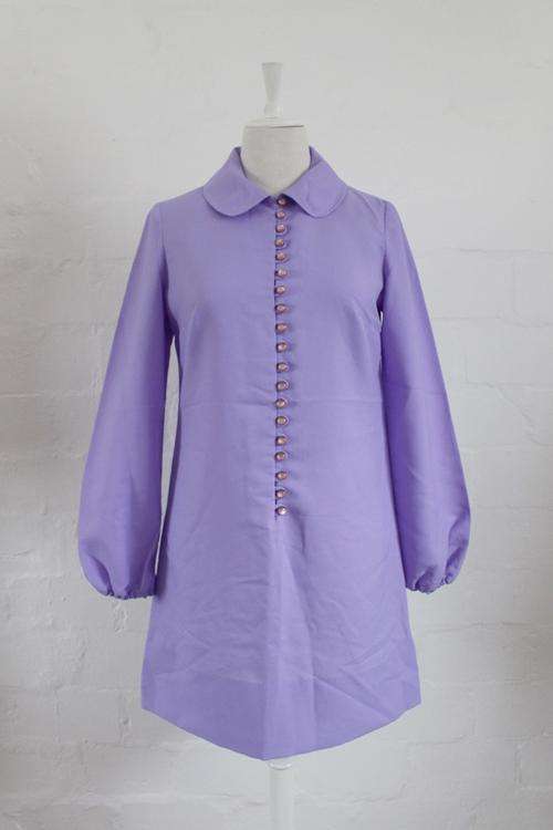 VINTAGE LILAC PURPLE BUTTON DOWN LONG SLEEVE DRESS - SIZE 10