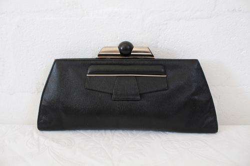 GENUINE LEATHER VINTAGE BLACK CLUTCH BAG PURSE