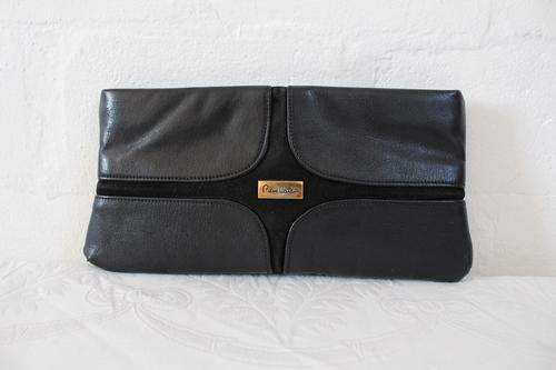 *PIERRE CARDIN* DESIGNER VINTAGE GENUINE LEATHER SUEDE BLACK CLUTCH BAG