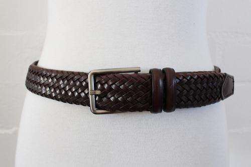 BALMAIN GENUINE LEATHER BROWN WOVEN MEN'S BELT