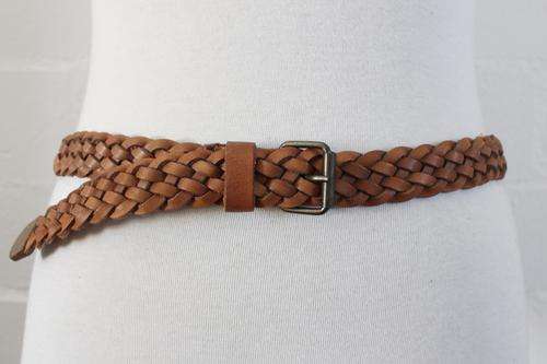 VINTAGE EP WOVEN PLAITED BROWN GENUINE LEATHER BELT
