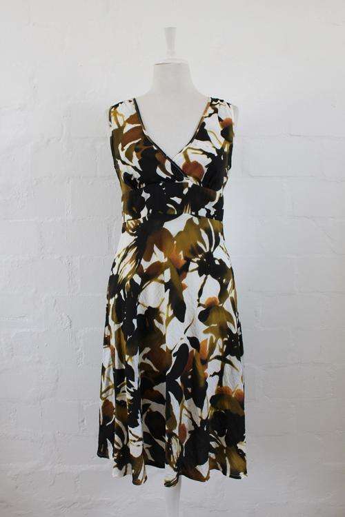 *CATHERINE MOORE* DESIGNER BROWN FLORAL PRINT SUMMER DRESS - SIZE 10