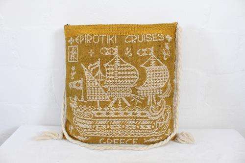 VINTAGE GREEK EPIROTIKI CRUISES YELLOW WOOL TAPESTRY TOTE BAG HANDBAG