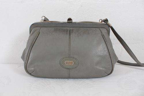 VINTAGE GENUINE LEATHER GREY SMALL SHOULDER BAG HANDBAG