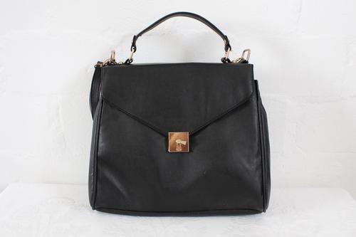 BLACK FAUX LEATHER SATCHEL SLING BAG HANDBAG